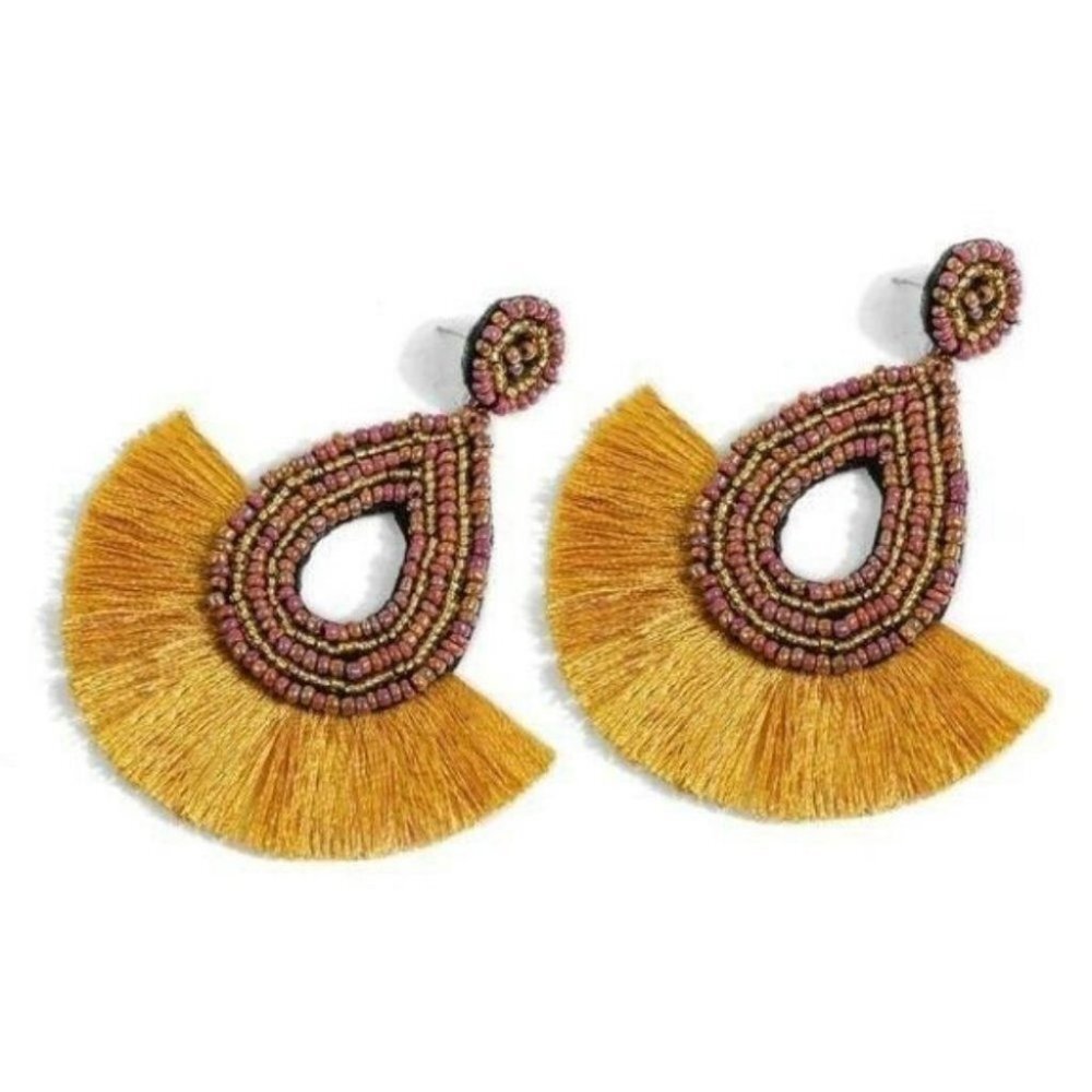 Handmade beaded tassel drop earrings